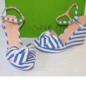 Kate Spade Janae NIB blue/cream striped canvas wedge platform